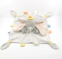 Disney - Dumbo L'éléphant - Doudou Plat Gris Blanc étiquette 30 Cm