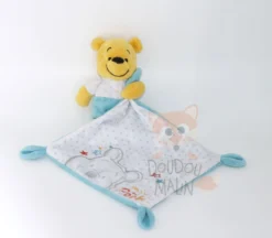 Disney - Winnie L'ourson - Doudou Mouchoir Blanc Bleu 25 Cm
