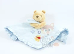 Disney Winnie L'ourson Doudou Plat Carré Bleu Snuggle Time